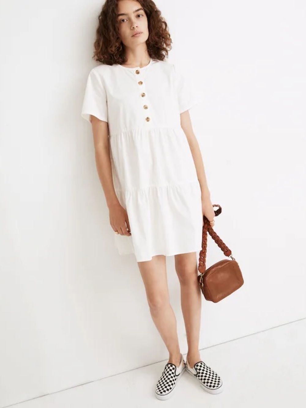 Madewell Women’s Off-White 100% Cotton Short-Sleeve Tiered Mini Dress XL NWT - Picture 1 of 14